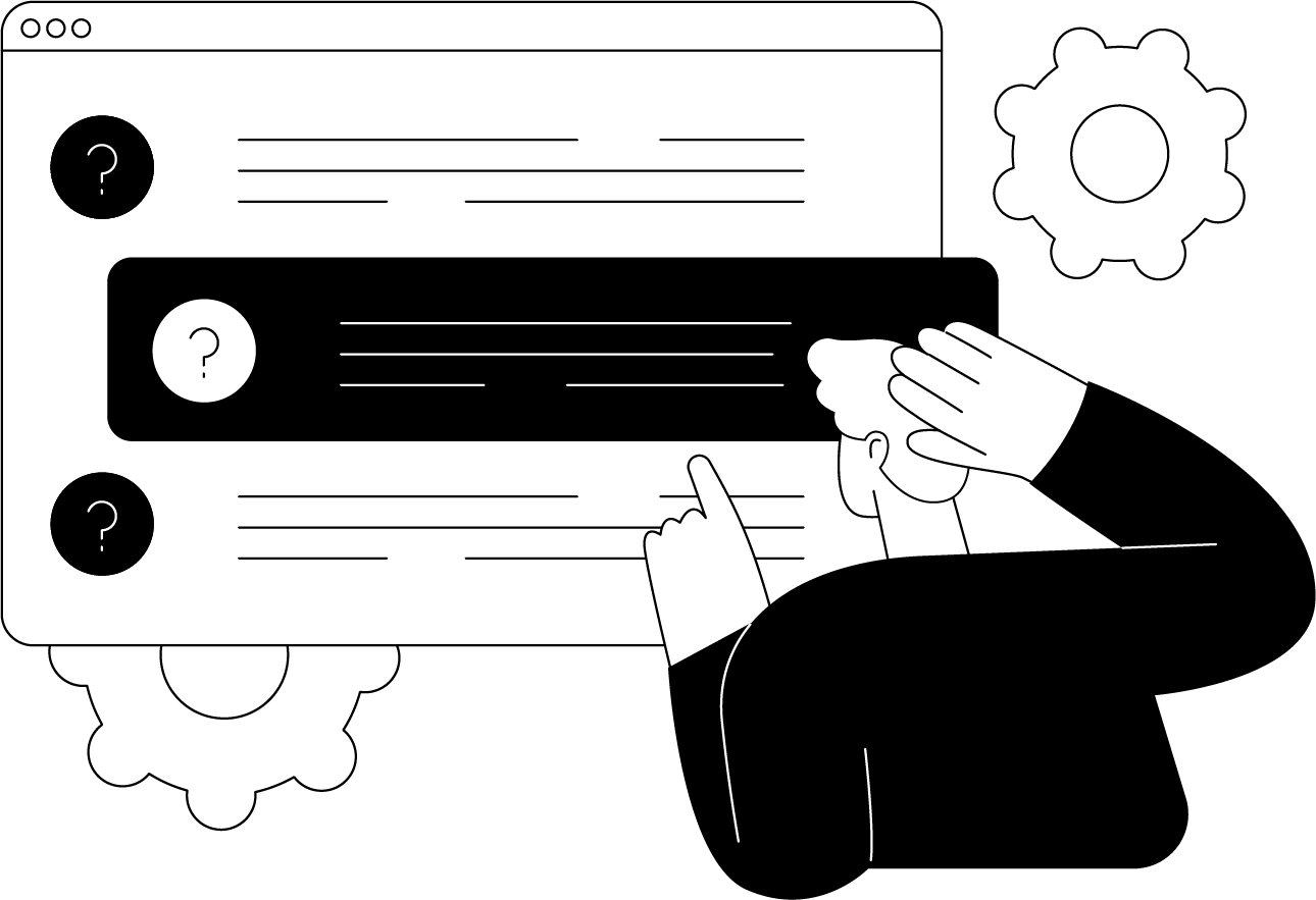 Header image for the page. A black and white illustration of a person pointing at a screen.